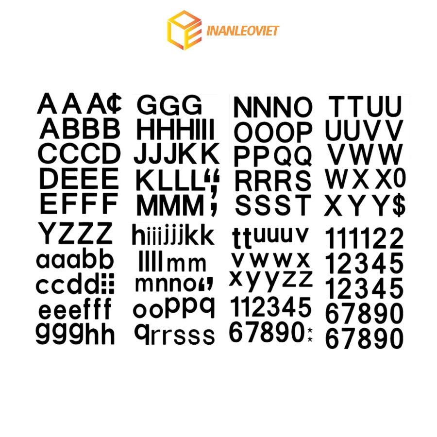 Alphabet Plastic Decal Set 2.5cm High Remove Black Or White font ...