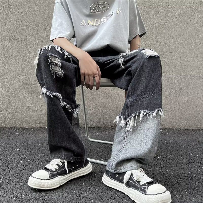 High Street Ruffian Handsome Ripped Jeans Summer American Men's Pants ...