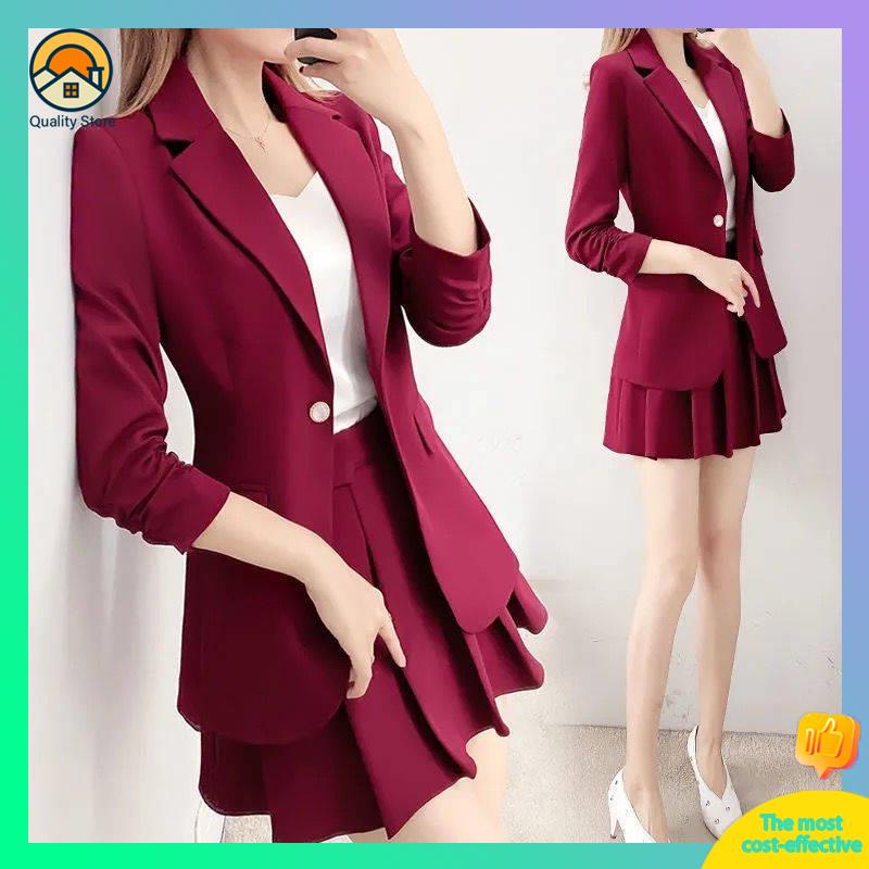 tweed blazer formal attire for women Single Suit Women s 2022 Spring and Summer New Fashionable Elegant Slimming Small Suit Jacket Pleated Skirt Suit Two piece Suit Shopee Philippines