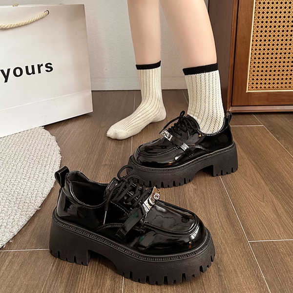 school shoes school shoes with heels for women Lace-up flatform ...