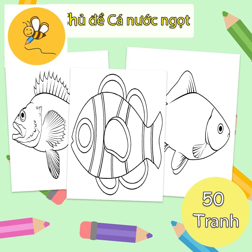 Set of 100 coloring paper pictures for children with freshwater fish ...