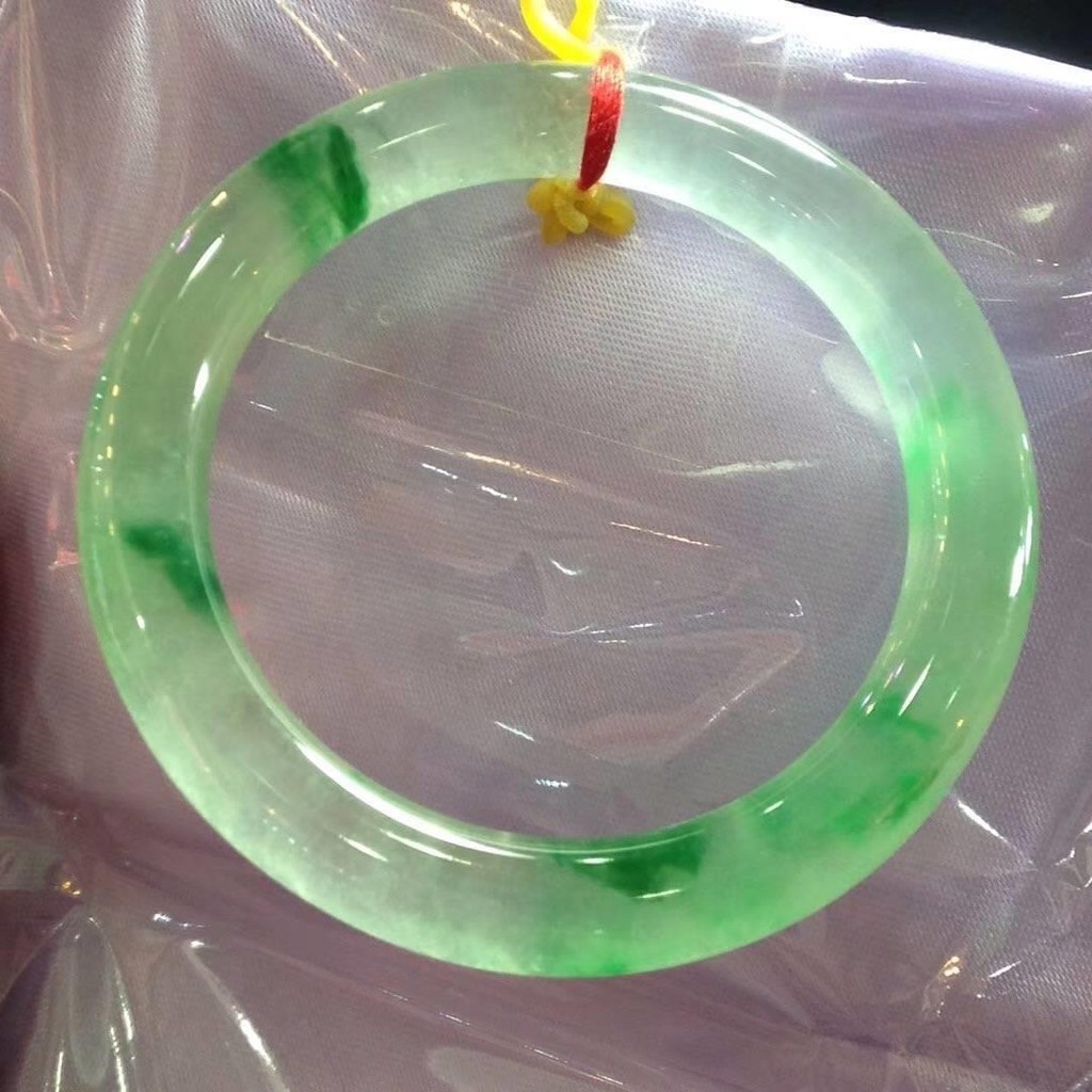 Laokeng Burmese Ice Floating Green Flower Jade Bracelet Yang Green