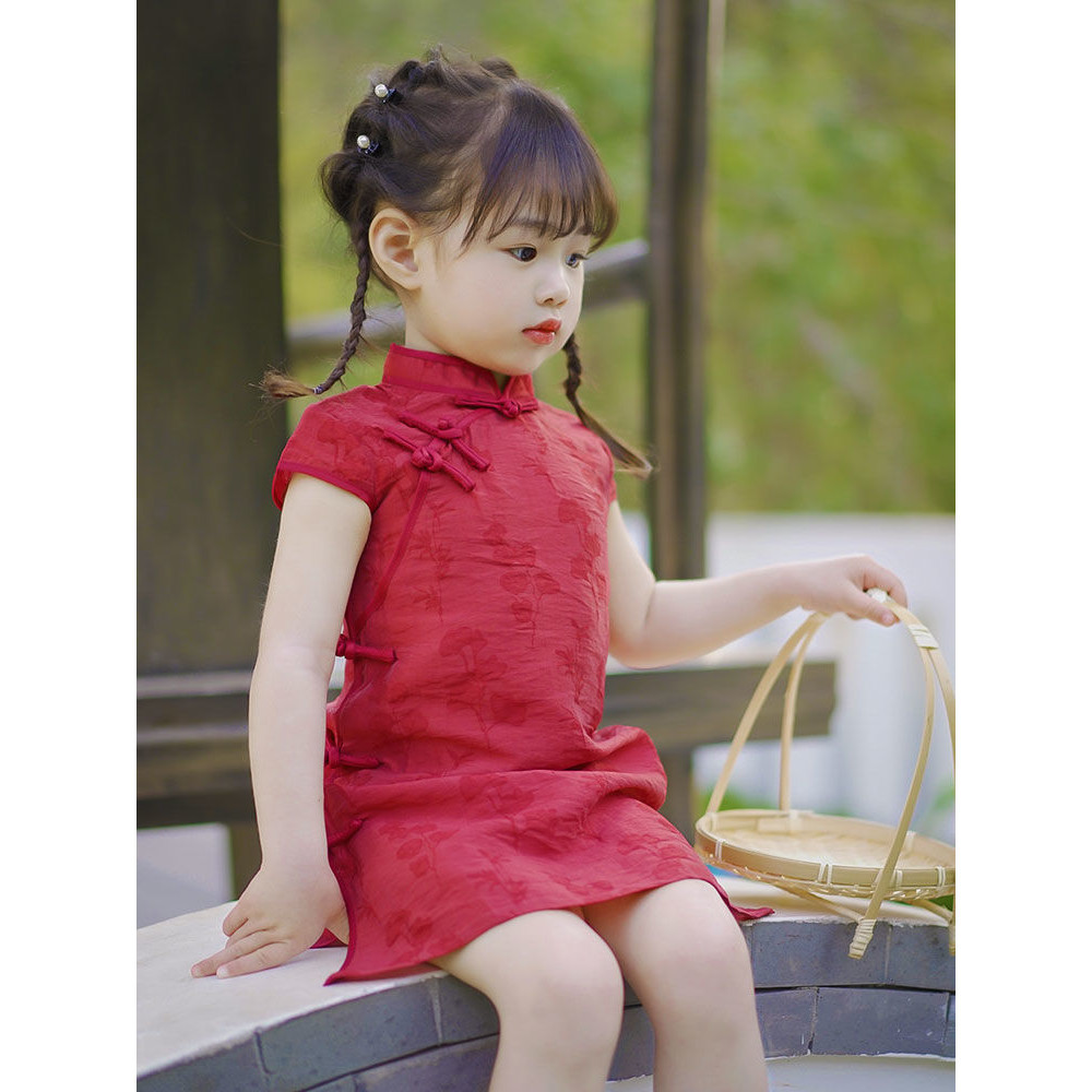 Little Rou Fortune Wings Silky Scallop Girl Cheongsam Dress (White)