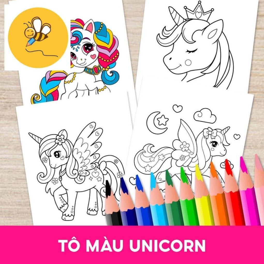 Color Painting For Kids - 50 Sheets Of Unicorn Theme Coloring - Cute ...