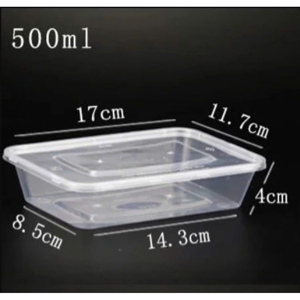 50 Pp Rectangular Plastic Boxes 500 ml + Full Lid Included | Shopee ...