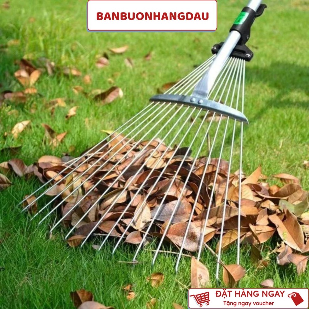 Foldable Grass Rake, Steel Broom Leaf Rake with 9 Multi-Purpose Teeth ...