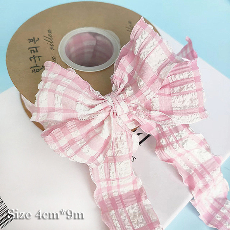 Roll of wrinkled ribbon + pink checkered pattern (4cm*9m) | Shopee ...