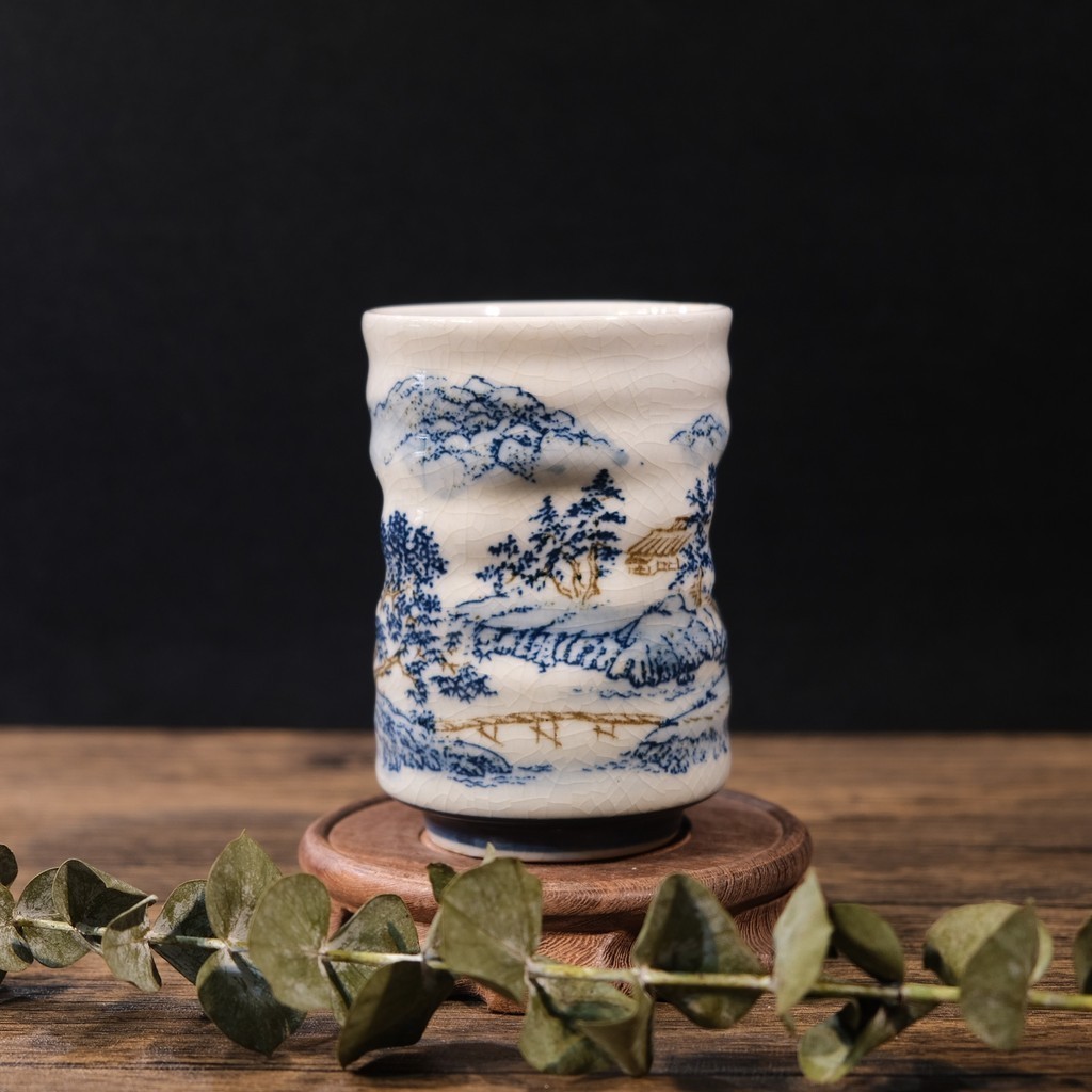 Blue enamel rustic cup with landscape painting | Shopee Philippines