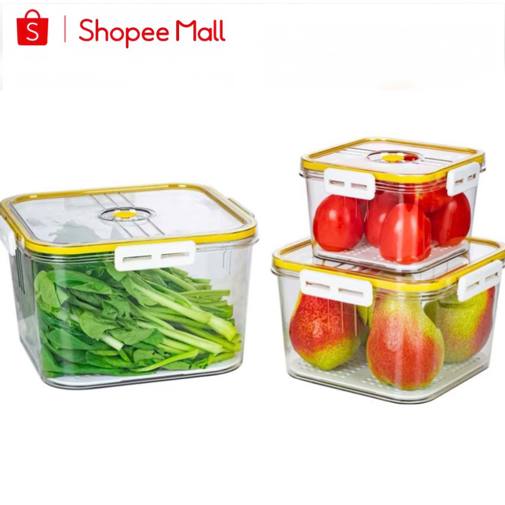 Set of 3 square plastic food containers with drain tray PTLUXURY ...