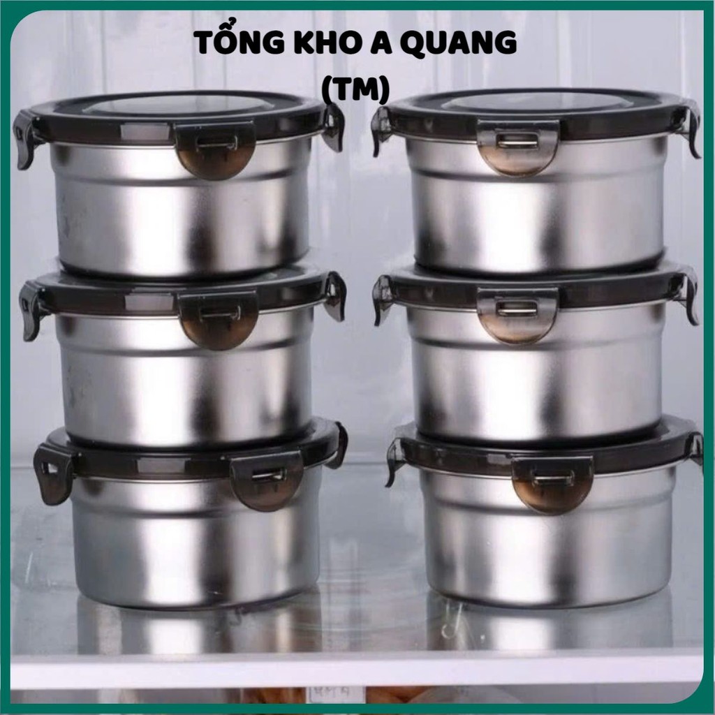 Round stainless steel box for convenient food storage with lid, SET of ...