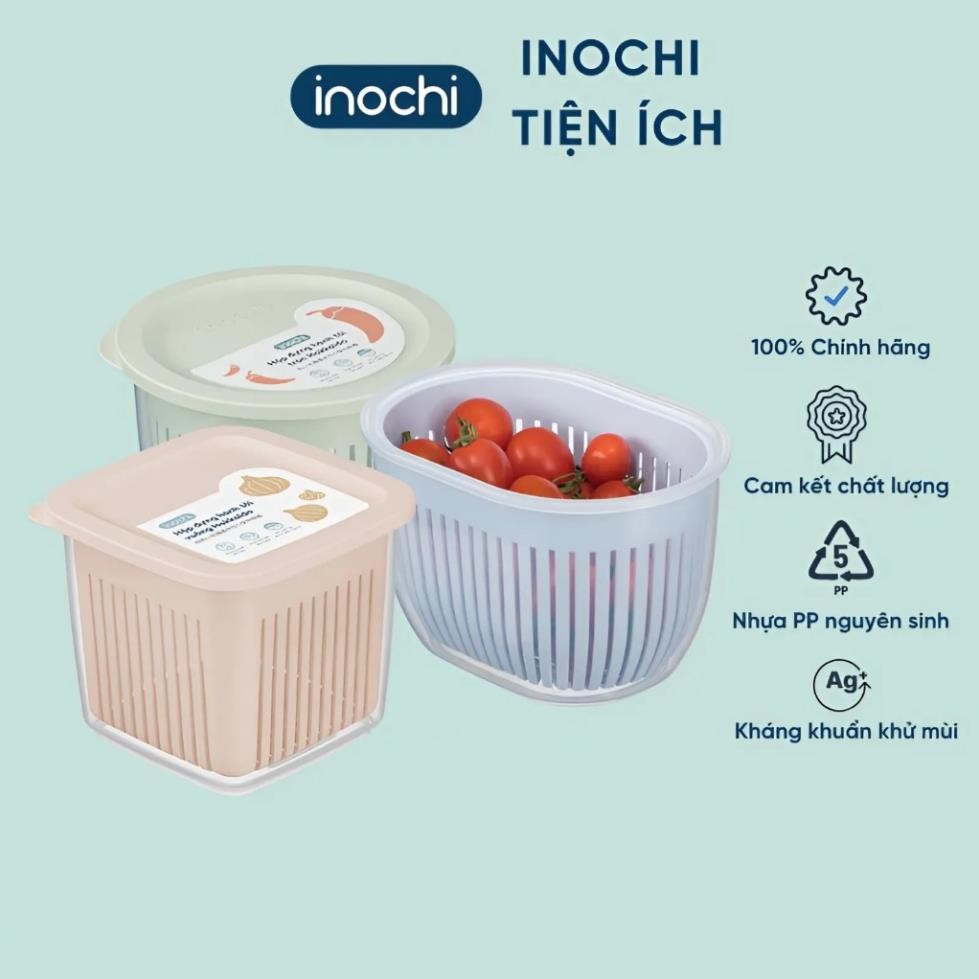 Inochi Hokkaido Onion and Garlic Container with Lid, Ag+ Antibacterial ...