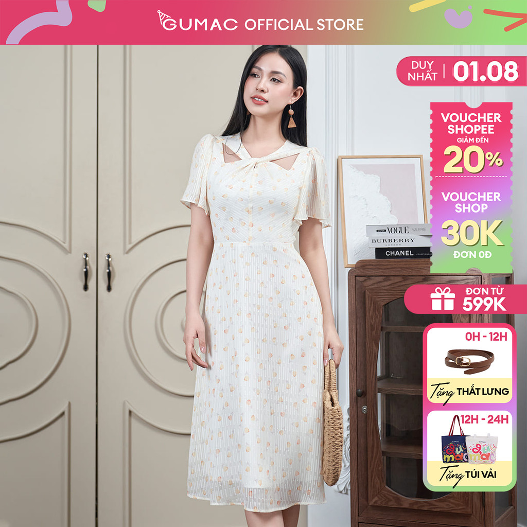 GUMAC fashion twisted collar floral dress DE04066 | Shopee Philippines