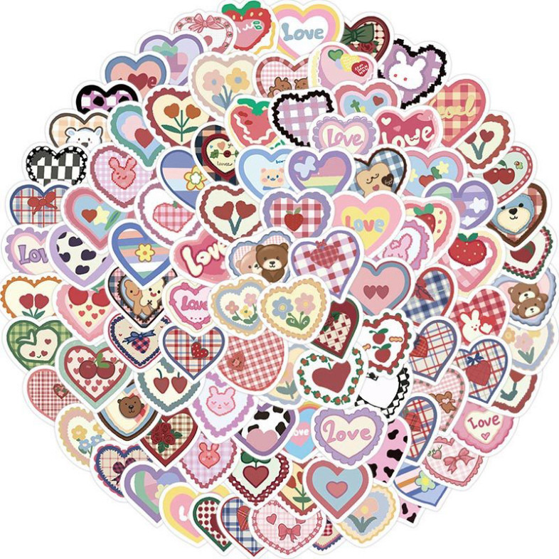 100 Pcs Cute DIY Heart graffiti Notebook Stickers Milk Tea laptop ...
