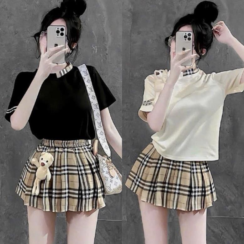 Checkered Pleated Skirt with Lining main image 0