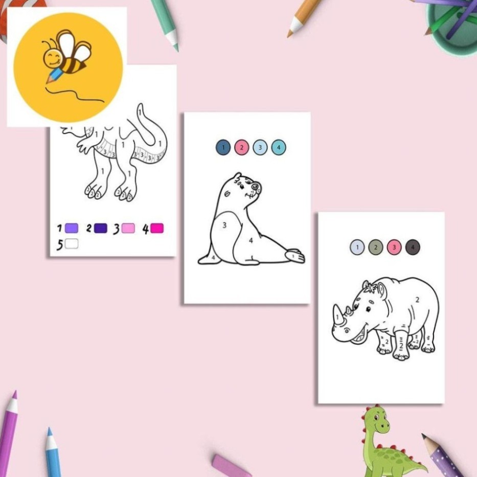 Set of 20 Coloring by Numbers for Children with Animal Theme ...