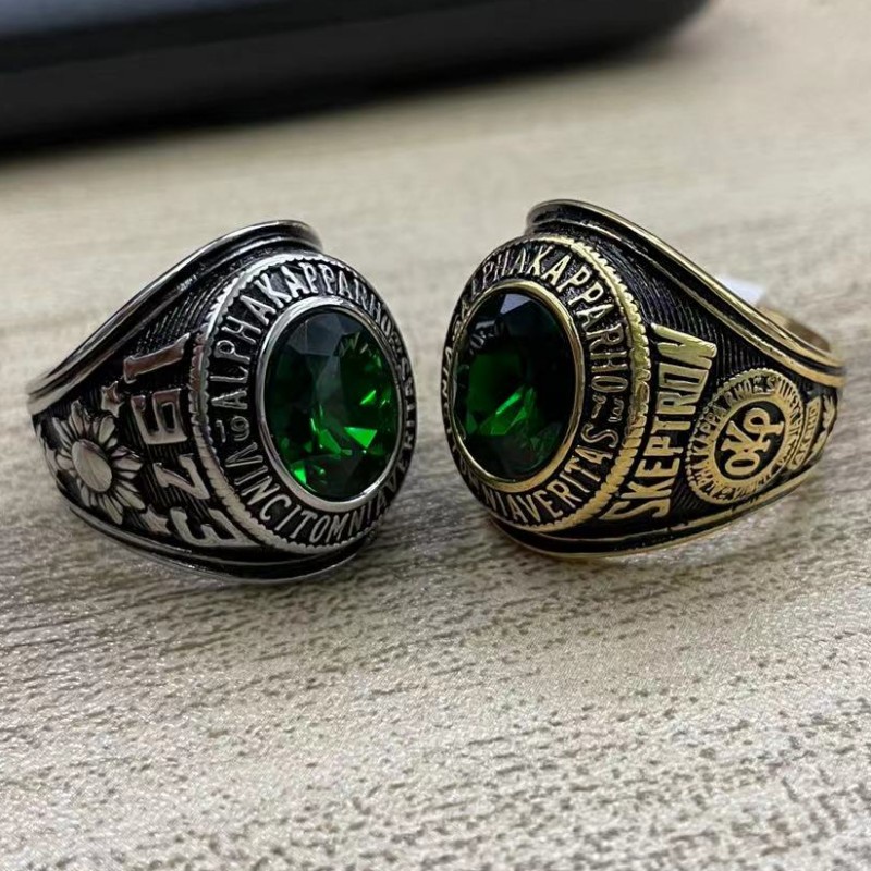 Stainless Steel AKP AKRHO Ring for Men with Emerald Green Stone Size 7 ...