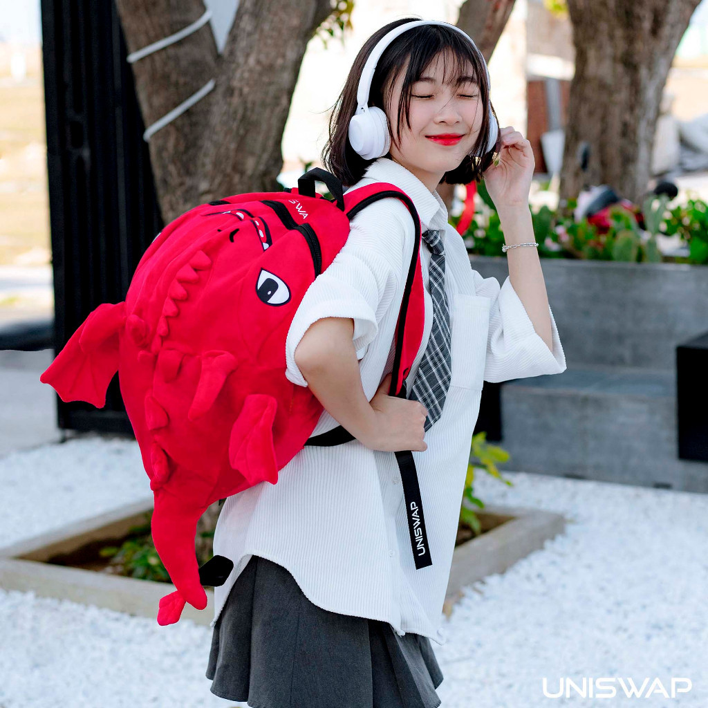 Cute red toothless dragon backpack - smooth velvet fabric, large ...