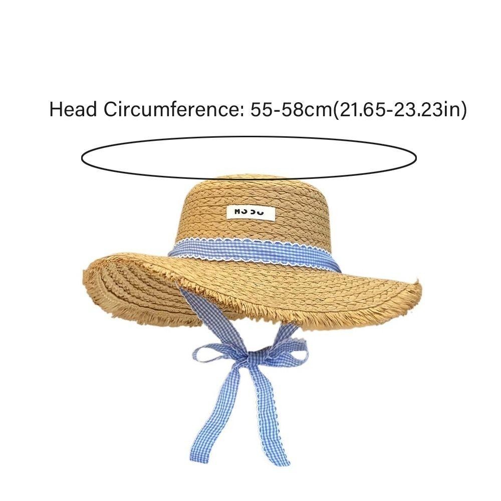 Straw straw hat with tassel border from soft blue striped strap - New ...