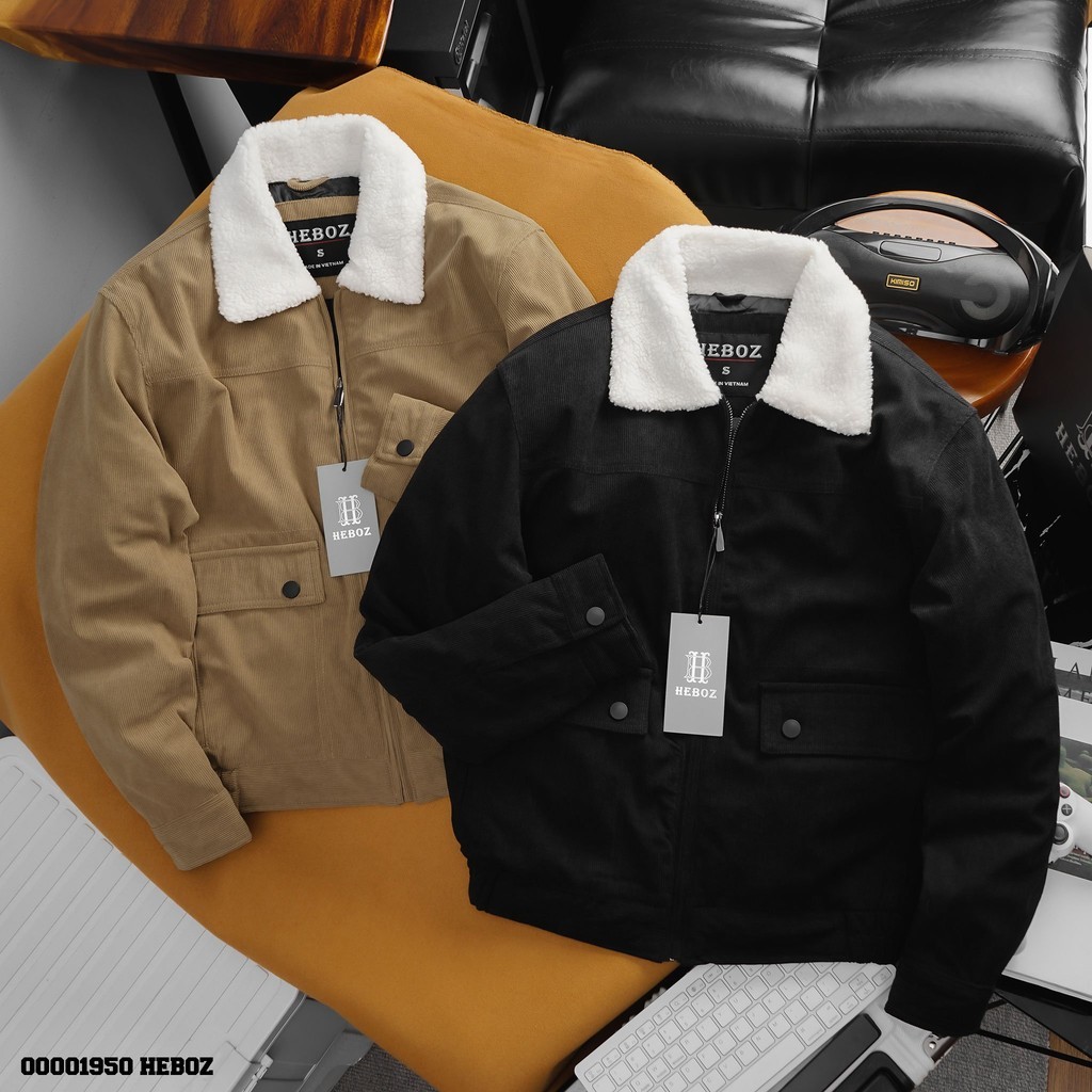 Men'sJacket made of bare velvet fabric with Heboz 2M fur collar, form ...
