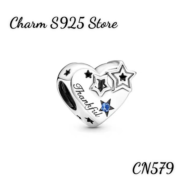 (HIGH QUALITY PRODUCT) STAR PATTERN HEART CHARM WITH PURE S925 SILVER ...