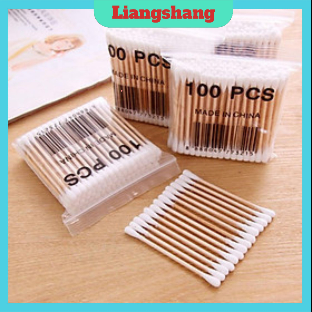 Package Of 100 Earwax Cotton Swab Wooden Ear Swab, Optional Makeup