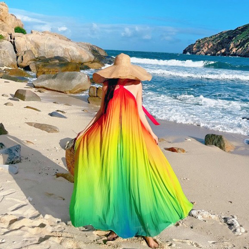 Colorful Maxi Dress With Long Spreads To The Beach Cute And Beautiful Cute Backless Maxi Skirt