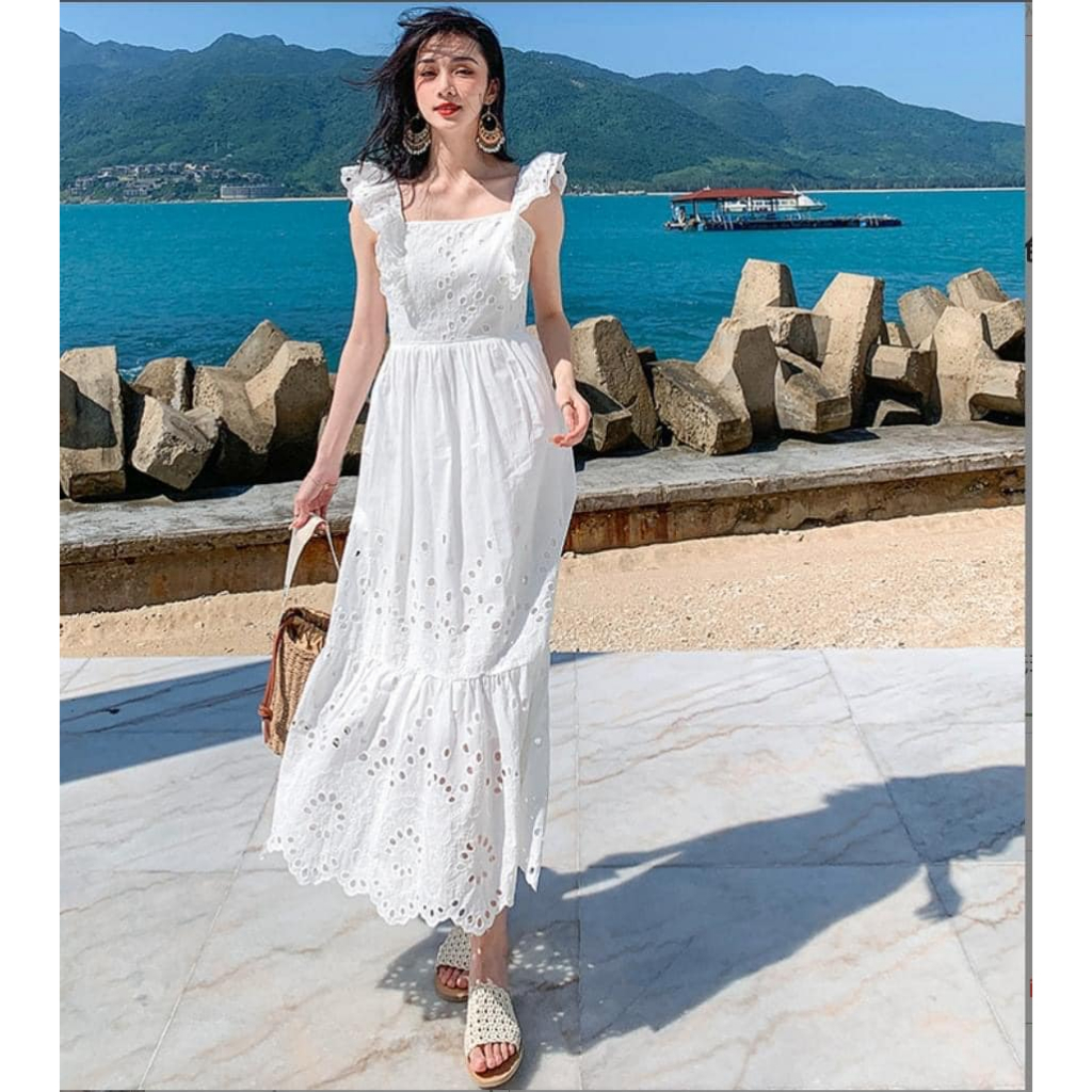 White maxi Dress Bucket Fabric | Shopee Philippines