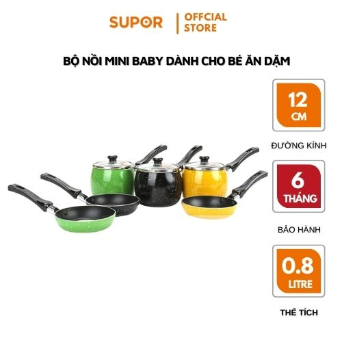 Supor nonstick baby pot and pan set with glass lid, 10cm pot, 12cm pan