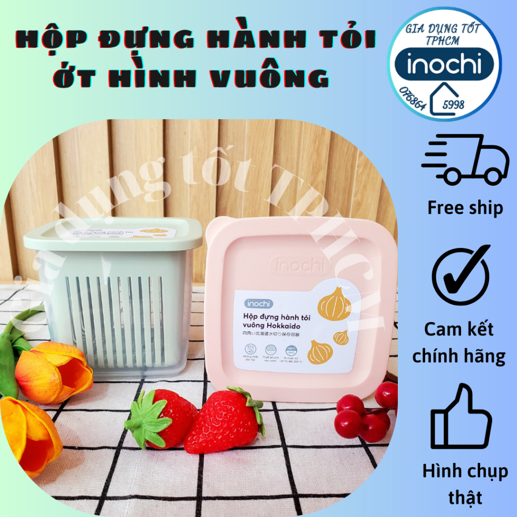 Square onion, garlic and chili container with drain net for ...