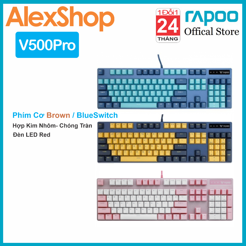 Rapoo V500 Pro 3 Color Gaming Wired Mechanical Keyboard Browm / Blue ...