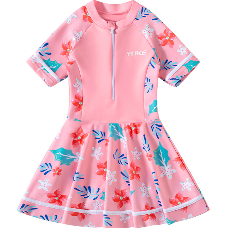 Baby Girl Swimwear Short Sleeve Swimwear Dress Style For Girls, With