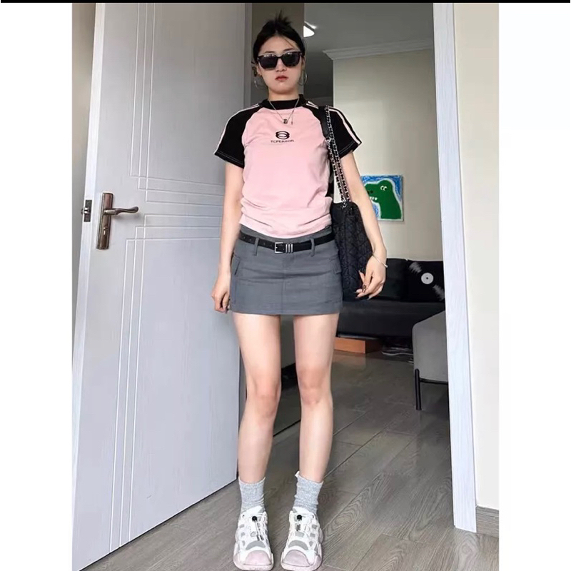 Blackpink black and pink raglan baby tee with sleeve stripes | Shopee ...