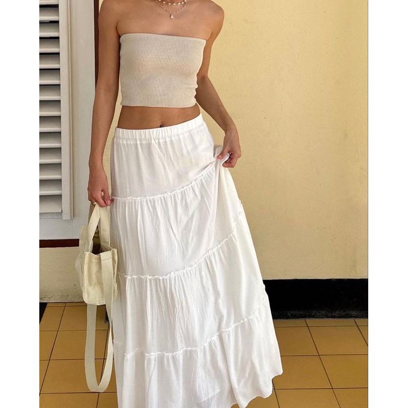 Brandy Melville Izzy Skirt (White maxi Skirt Brandy Style) Shopee
