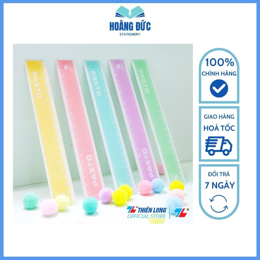 Pastel color straight plastic ruler 20 cm Long Thien Long Pazto SR-010 ...