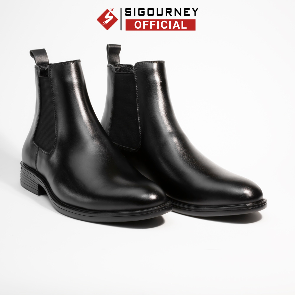 Sigourney Men's Hightop Chelsea BOOTS in Cowhide BOOTS01 Plain Black