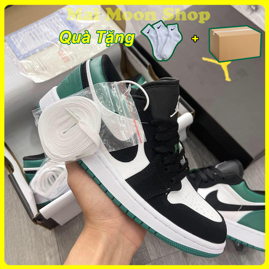 Jordan 1 Low Mystic Green Sneakers High Quality Standard Leather In Green Super Hot Trend Full