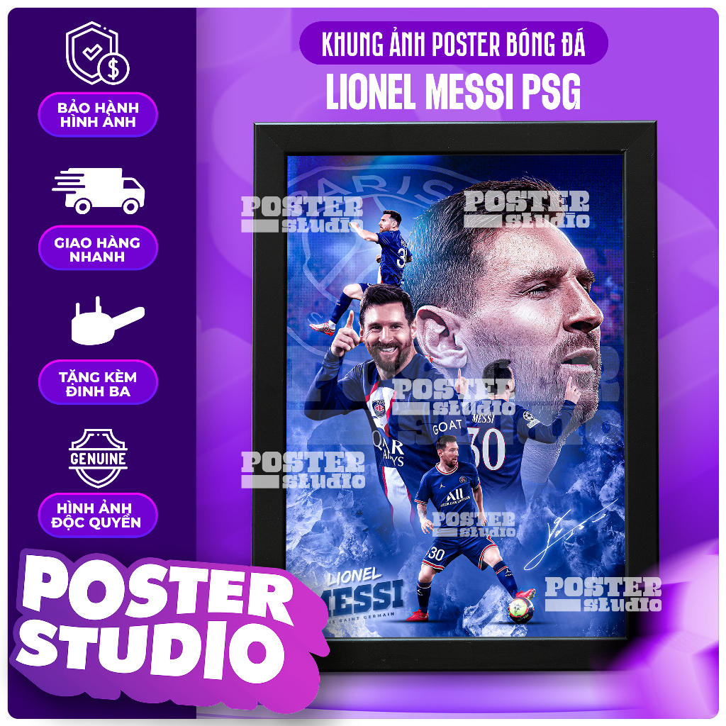 Messi poster photo frame in PSG shirt color includes 2 sizes for A5 ...