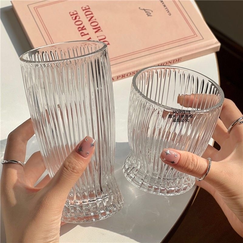 Super pretty striped flared mouth glass cup (250ml/360ml) | Shopee ...