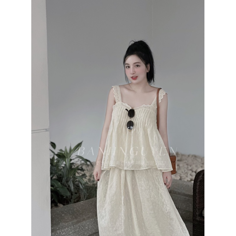Boho Beige Lace Top & Skirt Set main image 1