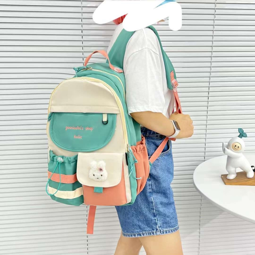 Korean ulzzang fashion women's backpack waterproof fabric with many