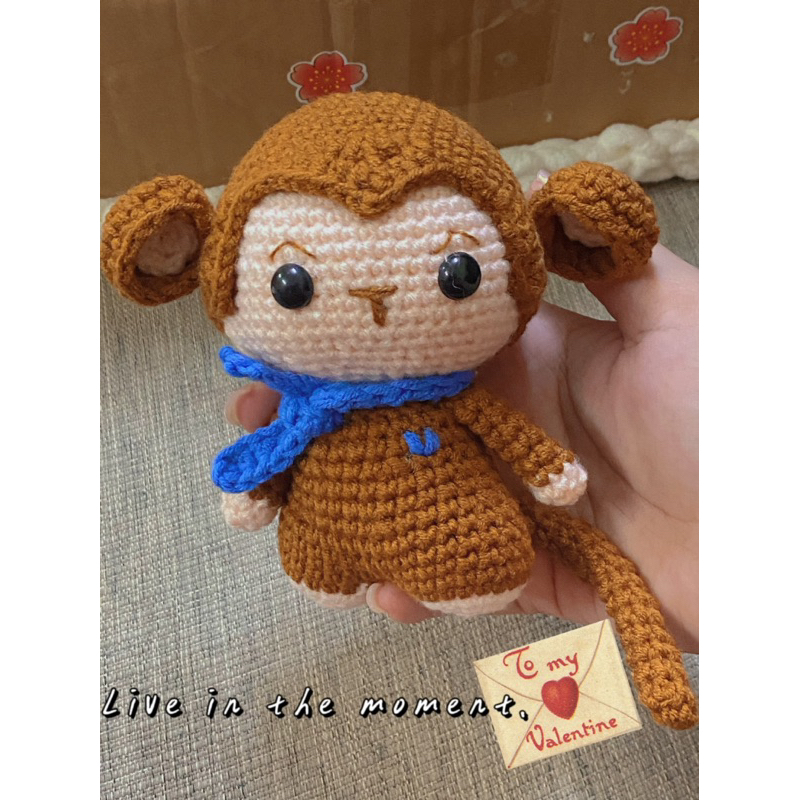 Super cute stuffed wool baby monkey keychain with scarfa | Shopee ...