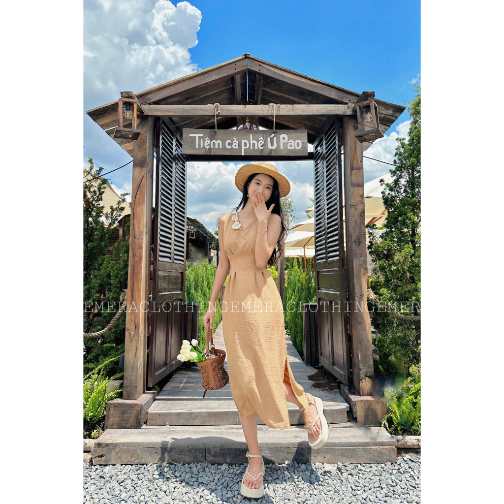 Flowy Pleated V-neck Floor-length Dress With Slit Orchid