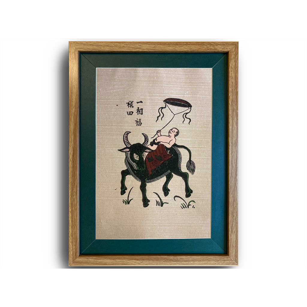 Painting of Dong Ho Herding Buffalo Flying a Kite with Glass Frame ...