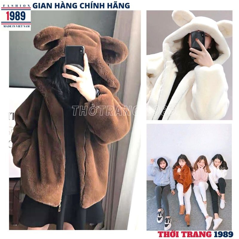 Women's Fur Coat With Fluffy Bear Ear Fur Coat In Full Color ULZZANG