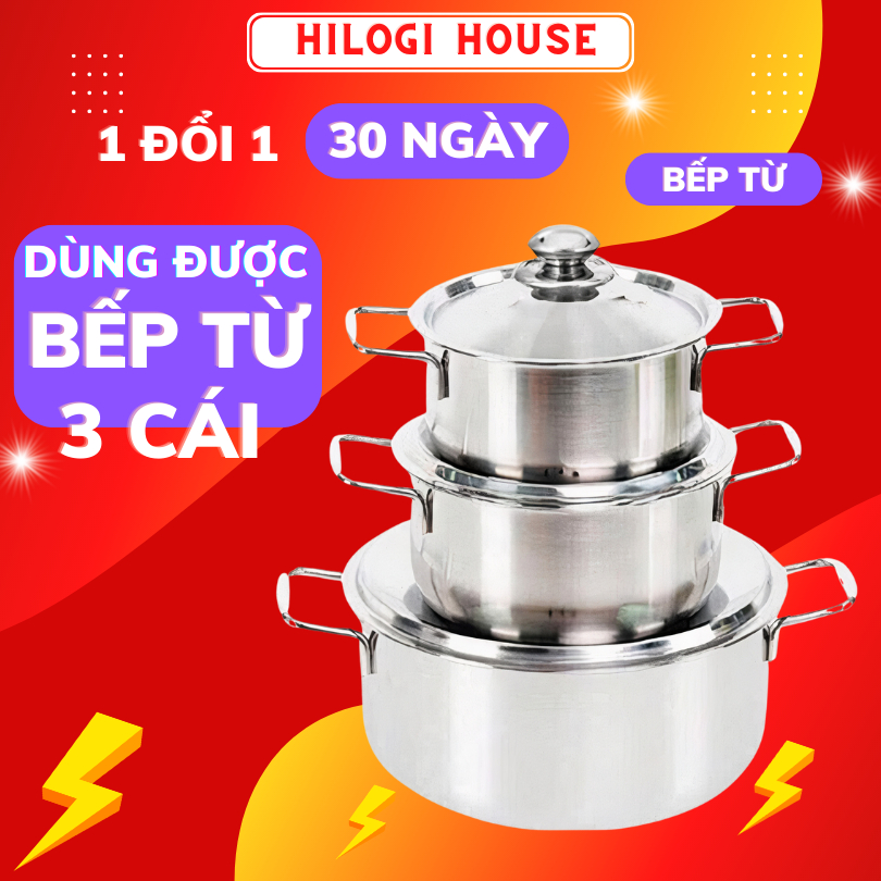 Hilogi 3Piece Stainless Steel Pot Can Be Used Induction Hob size 24 18