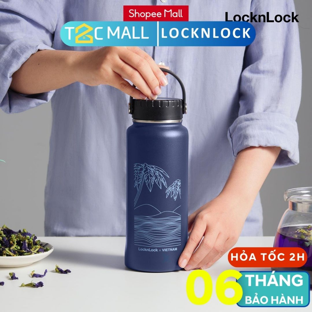 Locknlock Thermos Bottle 897ml With Phu Quoc Symbol Straw And Scrub