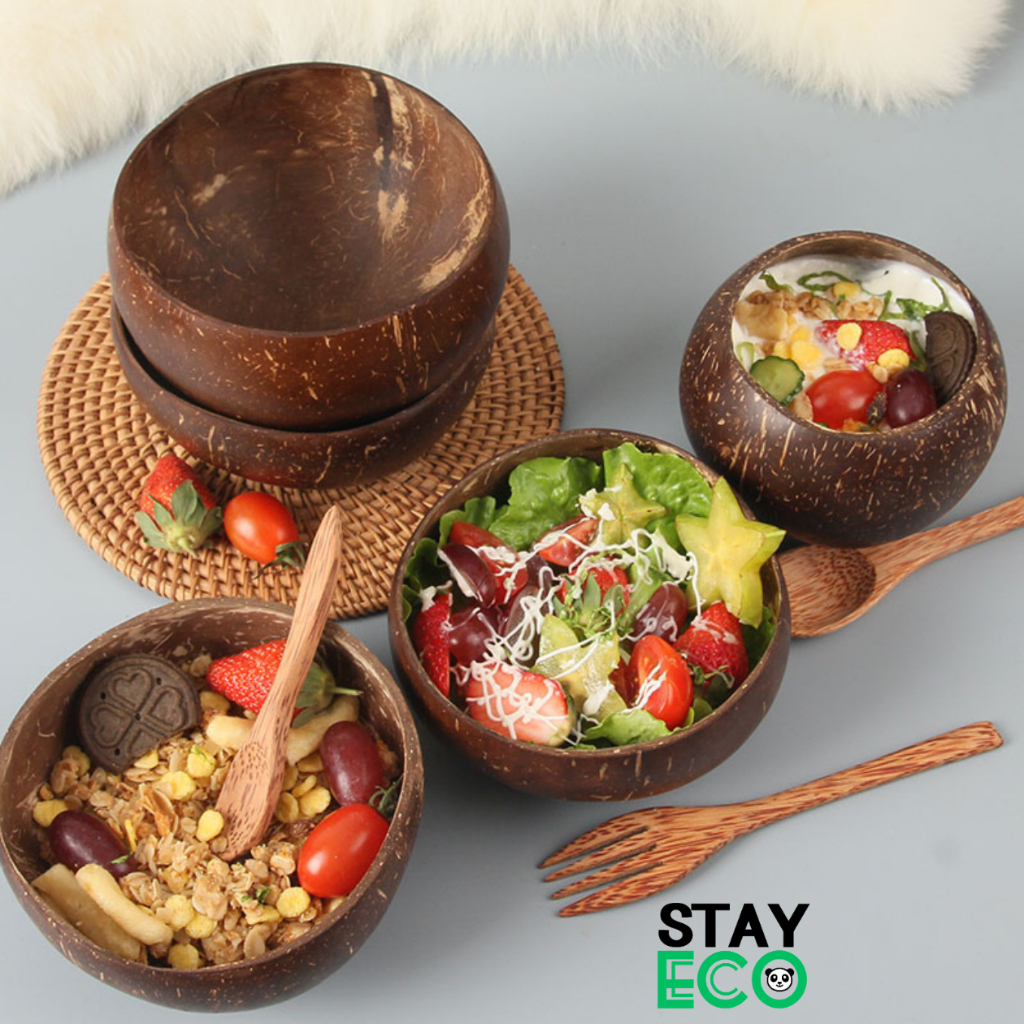Stay ECO Coconut Shell Bowl Is Used To Eat Oats, Beam Fruit, Smoothies