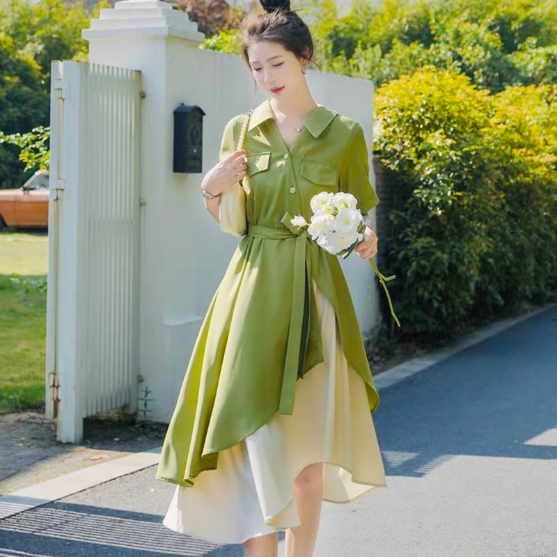 Avocado green shirt dress with white pockets in 2 colors (with real  pictures) | Shopee Philippines