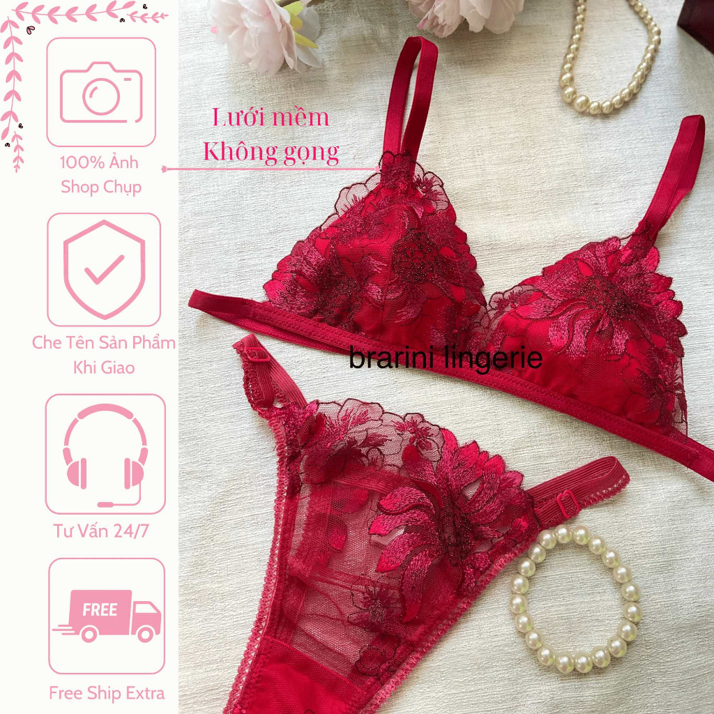 R01 Sexy Lace Women's Underwear Set In Red Including Sexy Rimless Shirt