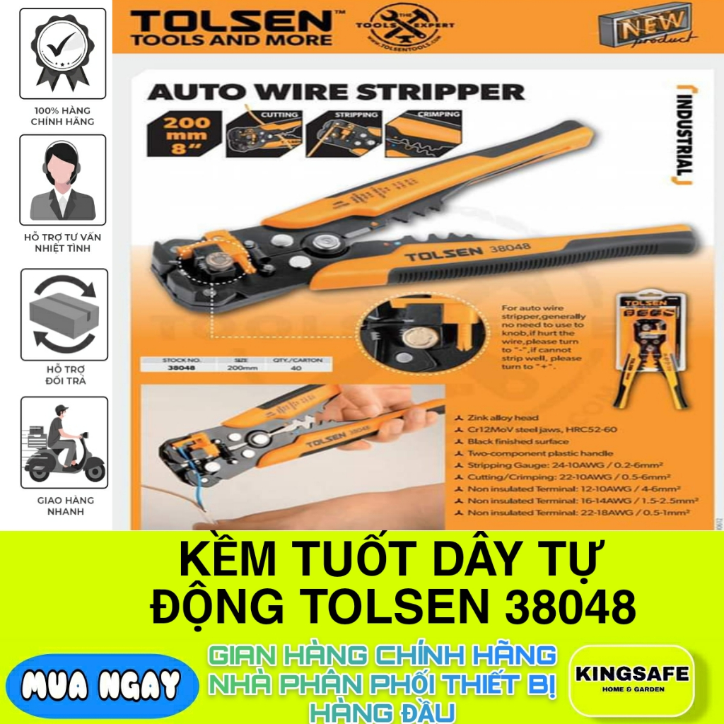 TOLSEN 38048 AUTOMATIC WIRE STRIPING NIPPERS, GENUINE TOLSEN (1 PC ...